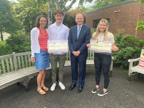 Friends of York Hospital 2023 Scholarship recipient, Eli Steere, Dawn Plaisted Steere, and Dr. Patrick Taylor, York Hospital President & CEO